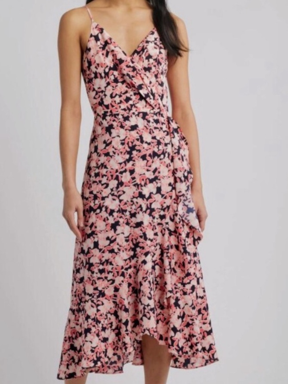 Chelsea28 Dress Womens S Pink Floral V Neck Maxi Ruffle Chiffon Sundress Wedding